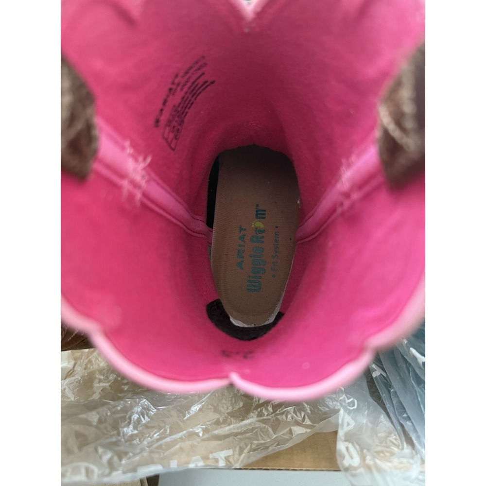 Ariat Firecatcher Y Kids Western Cowboy Boots Rowdy Brown Pink Size 2.5 M EU 33 - Picture 9 of 16